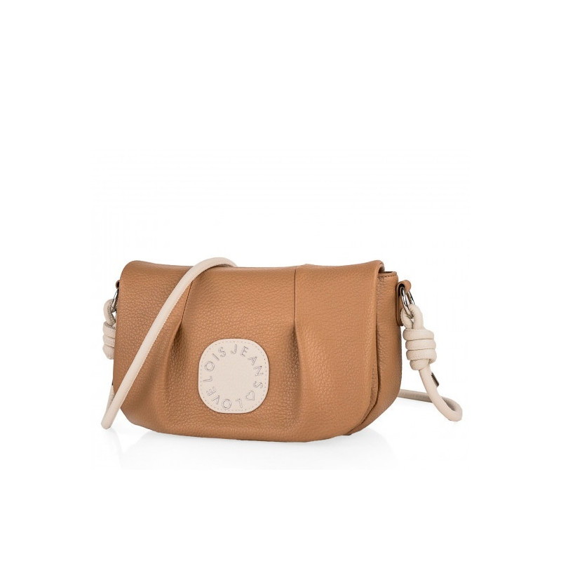 Bolso bandolera Lois color camel/blanco de solapa de mujer nueva colección