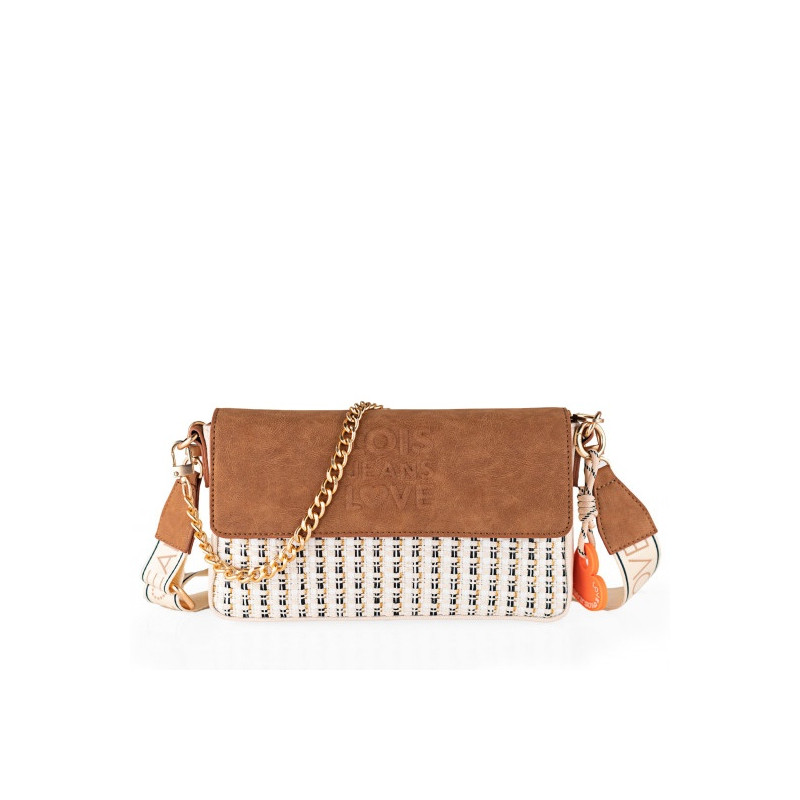 Bolso bandolera Lois color blanco/camel de solapa de mujer