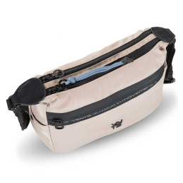 Bolso bandolera Ventis tipo góndola color beige de mujer detalle dos cremalleras