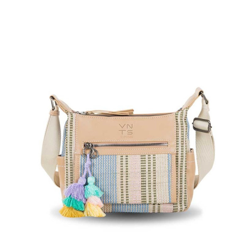 Bolso bandolera marca Ventis tipo góndola color beige multicolor de mujer