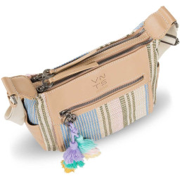 Bolso bandolera Ventis tipo góndola color beige multicolor de mujer detalle dos huecos