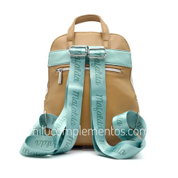 Mochila Mafalda color beige/verde agua de mujer