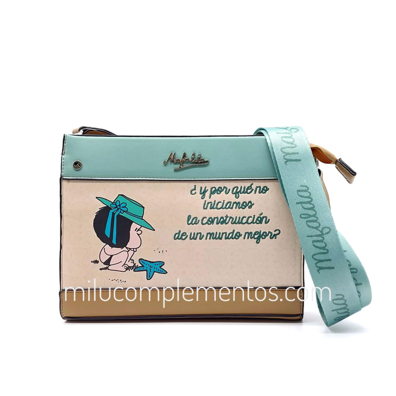 Bolso bandolera marca Mafalda color beige/verde agua de mujer primavera verano 2025