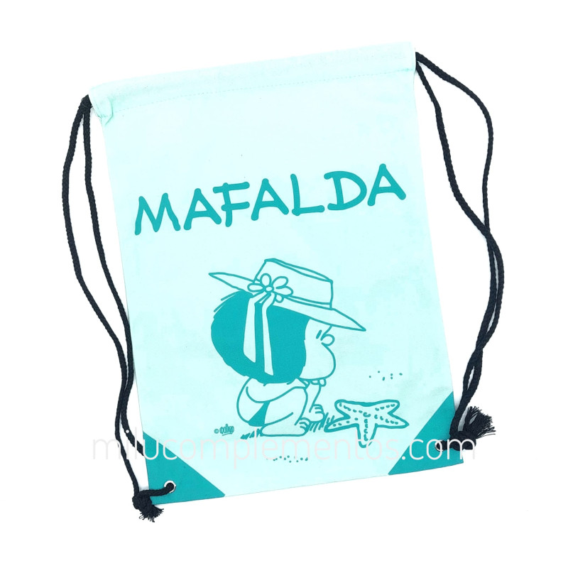 Saco-mochila textil Mafalda turquesa de mujer