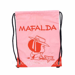 Saco-mochila textil Mafalda coral de mujer