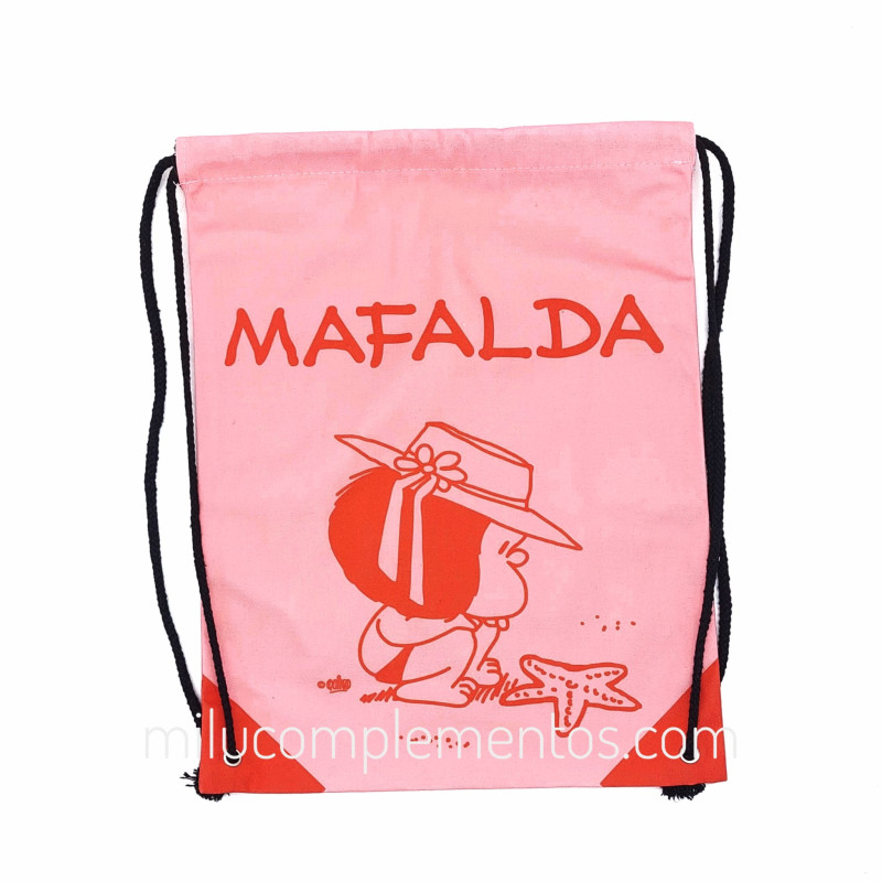 Saco-mochila textil Mafalda coral de mujer