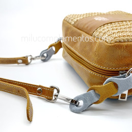 Bolso bandolera Caramelo color mostaza de mujer detalle trenzado piel