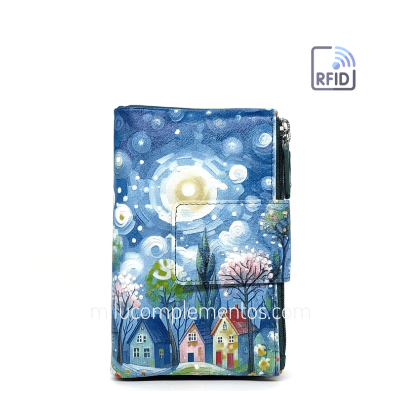 Cartera de piel pequeña Belmonte paisaje azul/multicolor de mujer primavera verano 2025