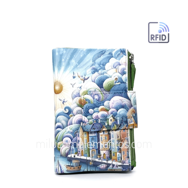 Cartera de piel pequeña Belmonte paisaje azul/multicolor de mujer tienda online