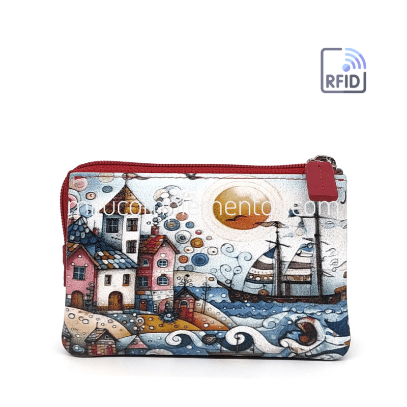 Monedero de piel Belmonte paisaje azul/multicolor de mujer online