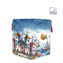 Cartera de piel pequeña Belmonte paisaje azul/multicolor de mujer nueva temporada