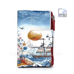 Cartera de piel mediana Belmonte paisaje azul/multicolor de mujer primavera verano 2025