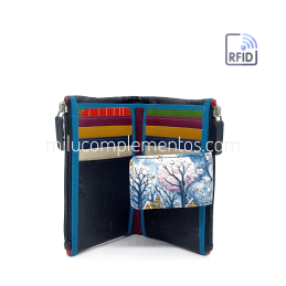 Cartera de piel pequeña Belmonte paisaje azul/multicolor de mujer tienda online