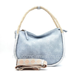 Bolso Caramelo color azul jeans de mujer de la colección Leonor con correa de bandolera