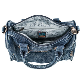 Bolso bandolera de mano Lois color azul de mujer de la colección Roseville abierto
