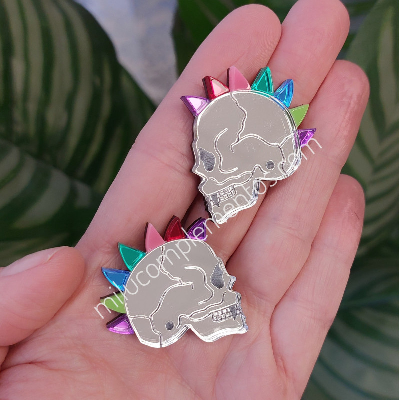 Pendientes de metacrilato CALAVERA PUNK efecto espejo de Milu Complementos
