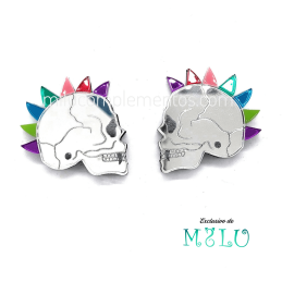Pendientes de metacrilato CALAVERA PUNK efecto espejo exclusiva en Milu Complementos