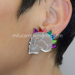 Pendientes de metacrilato CALAVERA PUNK efecto espejo tamaño real