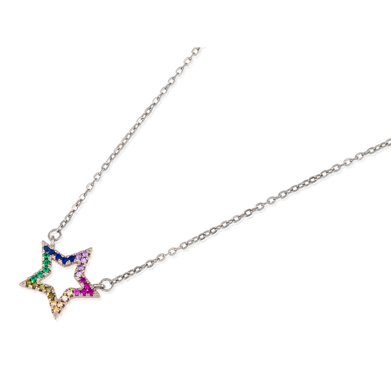 Gargantilla estrella multicolor de plata de ley 925