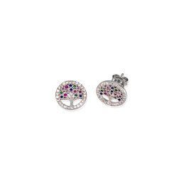 Pendientes árbol de la vida multicolor de plata de ley 925