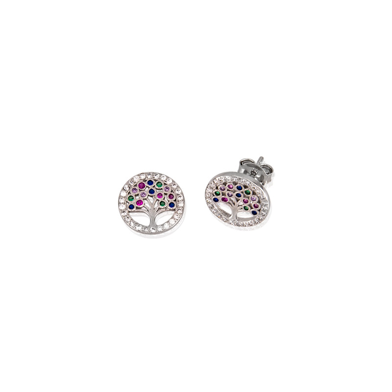 Pendientes árbol de la vida multicolor de plata de ley 925