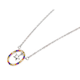 Gargantilla estrella en circulo multicolor de plata de ley 925