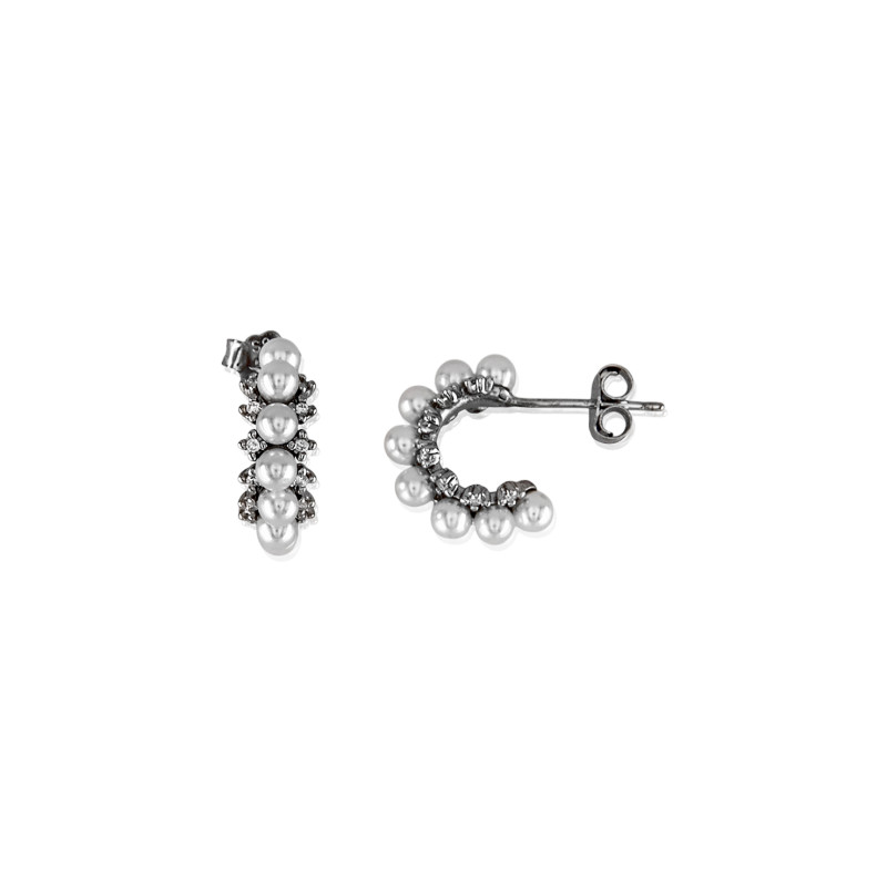 Aros de plata de ley 925 con circonitas blancas y perlas