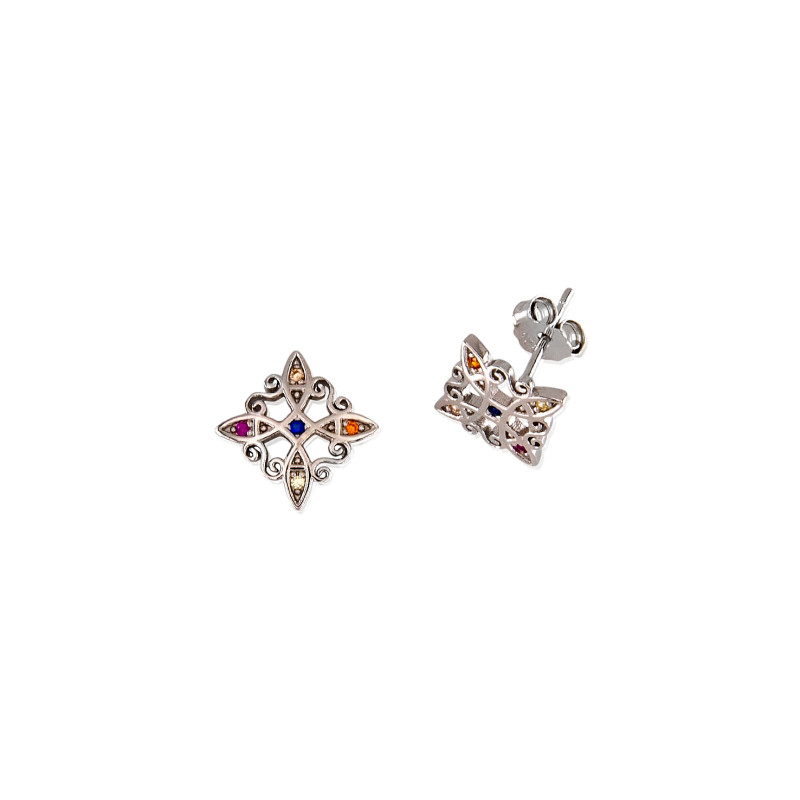 Pendientes Nudo de Bruja de plata de ley 925 con circonitas multicolor