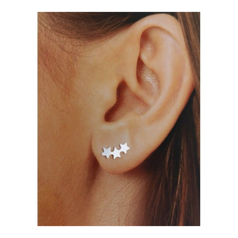 Pendientes tres estrellas de plata de ley 925 de mujer