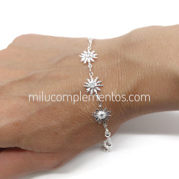 Pulsera Eguzkilore de plata de ley 925 con tres circonitas blancas