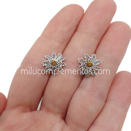 Pendientes Eguzkilore envejecidos de plata de ley 925 calados color miel