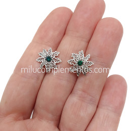 Pendientes Eguzkilore envejecidos de plata de ley 925 calados color verde