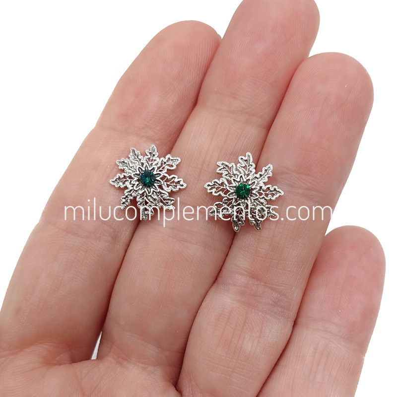 Pendientes Eguzkilore envejecidos de plata de ley 925 calados color verde