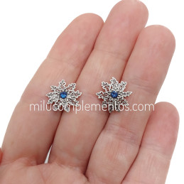 Pendientes Eguzkilore envejecidos de plata de ley 925 calados color azul