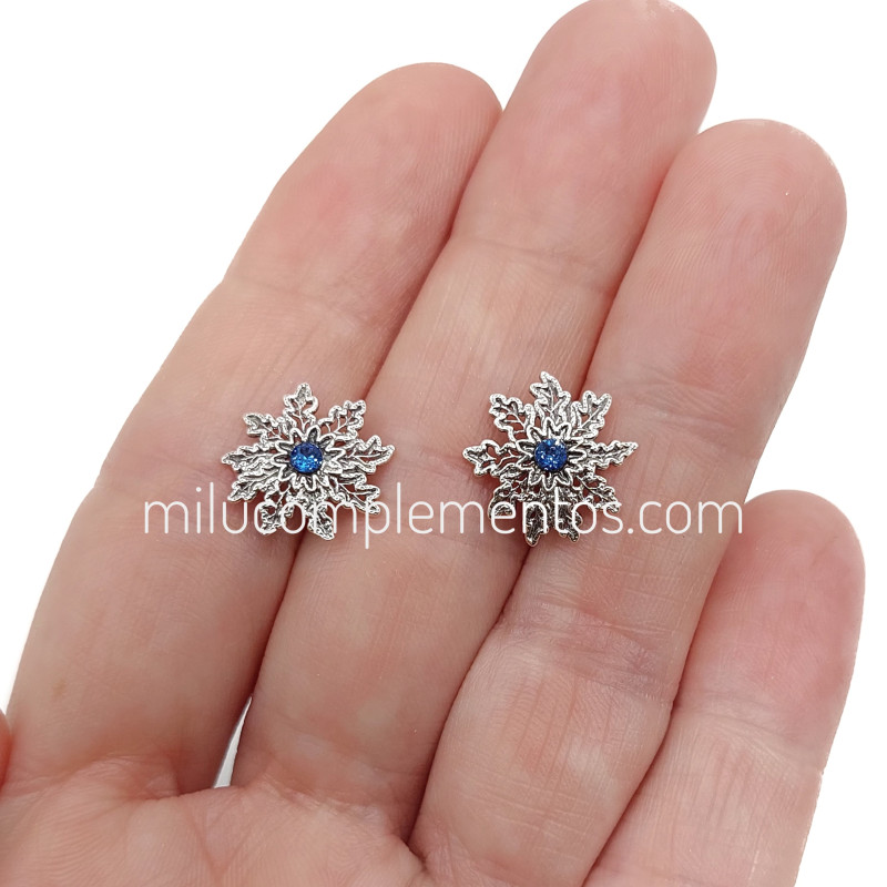 Pendientes Eguzkilore envejecidos de plata de ley 925 calados color azul