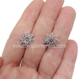 Pendientes Eguzkilore envejecidos de plata de ley 925 calados color rosa