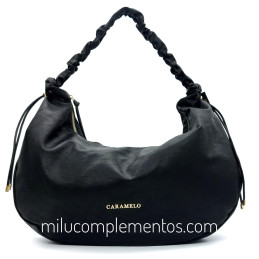 Bolso Caramelo color negro de mujer correa plisada
