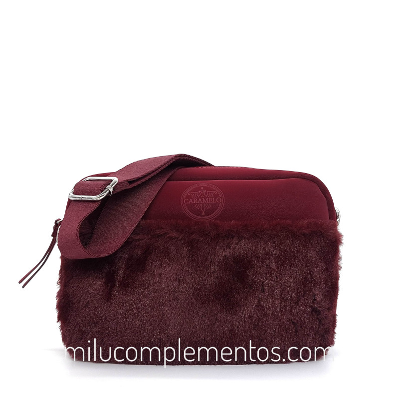 Bolso bandolera Caramelo color burdeos de mujer con correa