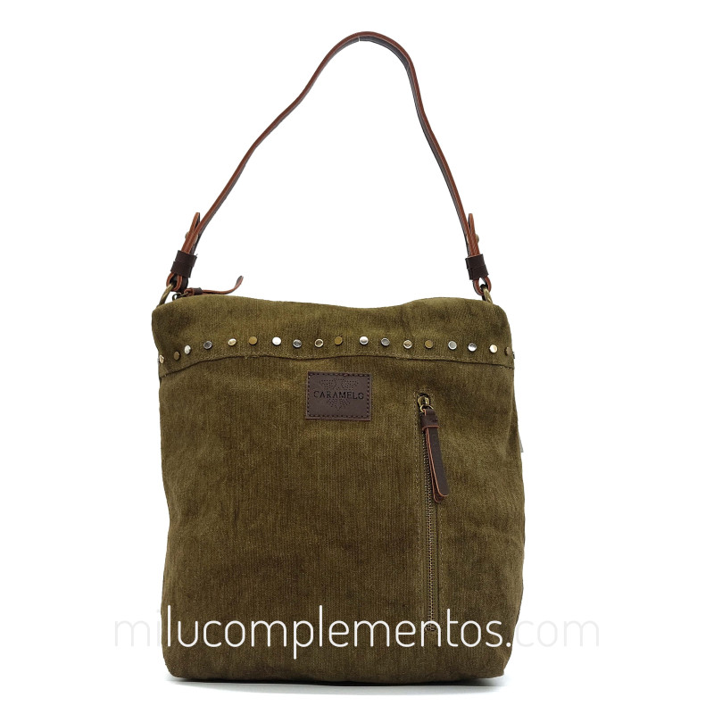 Bolso bandolera Caramelo color kaki de mujer con tachas
