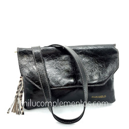 Bolso bandolera Caramelo negro de piel de solapa