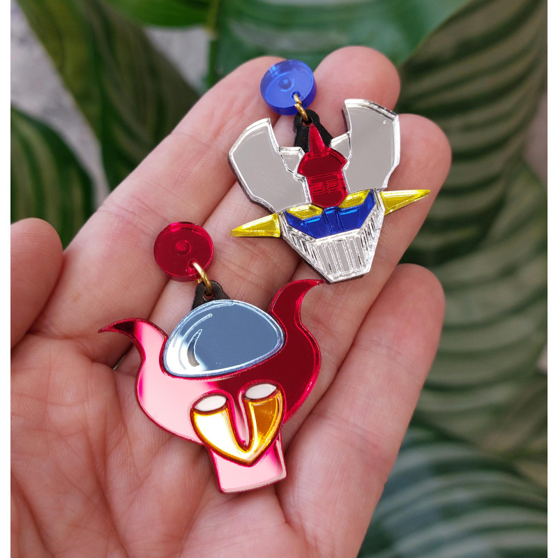 Pendientes metacrilato MAZINGER Z Y AFRODITA efecto espejo de mujer