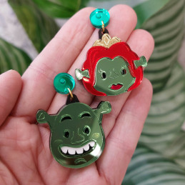 Pendientes metacrilato SHREK Y FIONA efecto espejo online