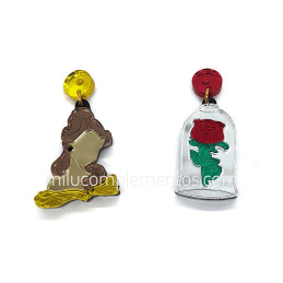 Pendientes metacrilato ROSA BELLA BESTIA efecto espejo