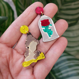 Pendientes metacrilato ROSA BELLA BESTIA efecto espejo de mujer