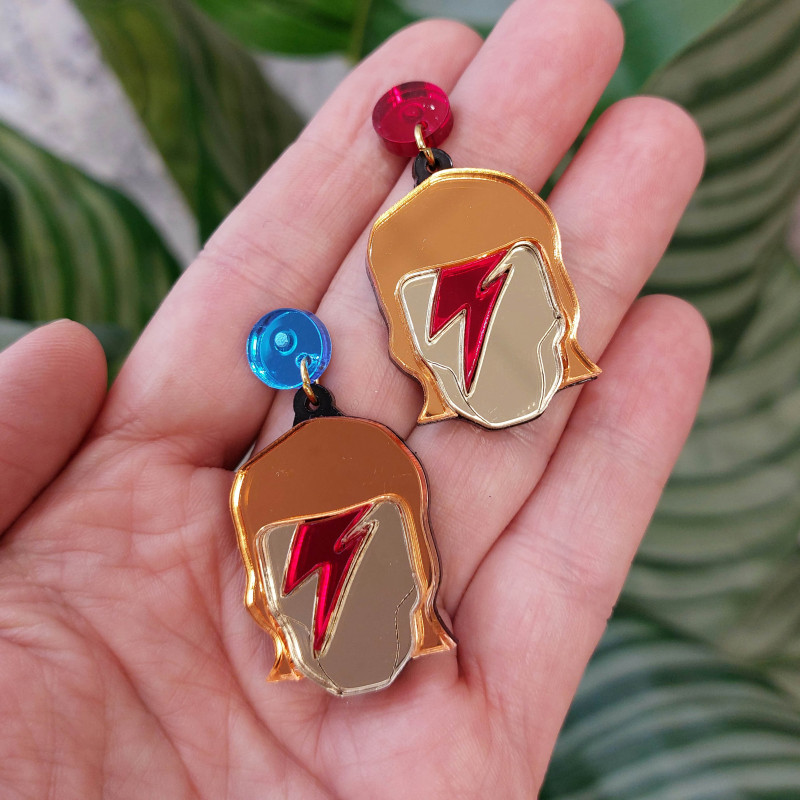 Pendientes metacrilato DAVID BOWIE efecto espejo con rayo