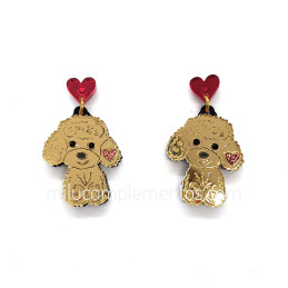 Pendientes de metacrilato CANICHE TOY efecto espejo de mujer
