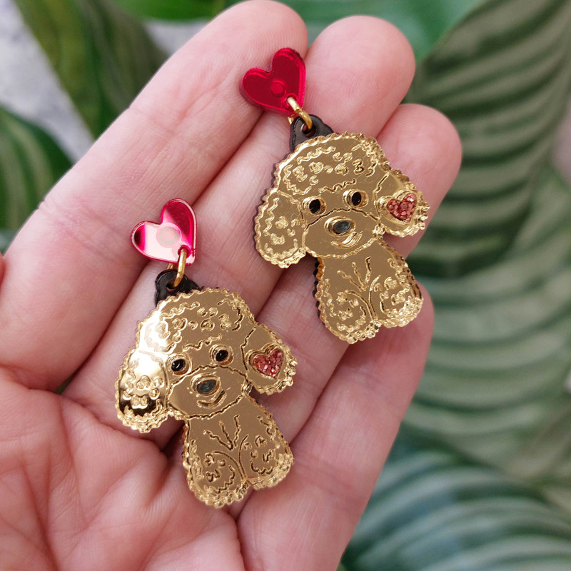 Pendientes de metacrilato perro CANICHE TOY efecto espejo