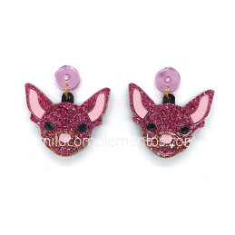 Pendientes de metacrilato CHIHUAHUA ROSA GLITTER efecto espejo