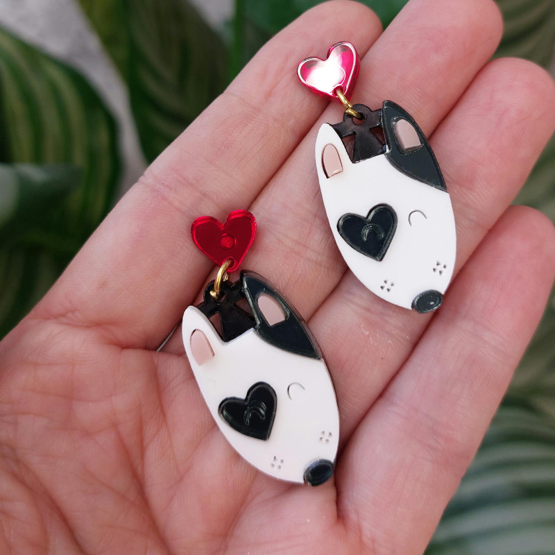 Pendientes de metacrilato perro BULL TERRIER efecto espejo