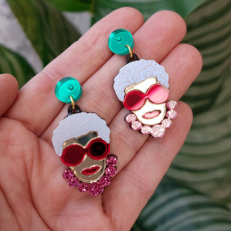 Pendientes de metacrilato IRIS APFEL efecto espejo de mujer